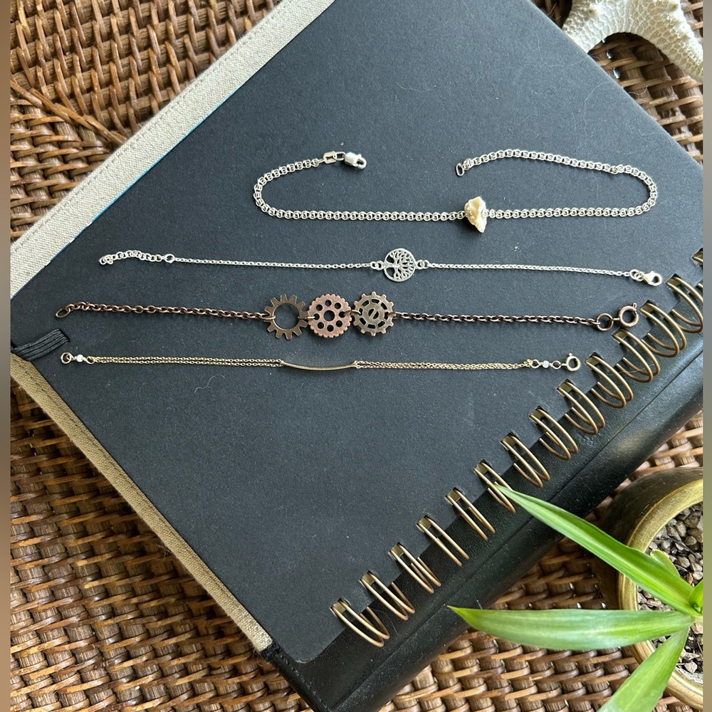4 Pc Bracelet & Anklet Set ft. Sterling Silver, Gold Plating and Bronze